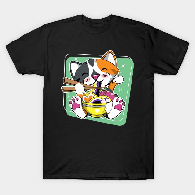 Cat Eating Ramen Non Binary T-Shirt by CuddleswithCatsArt